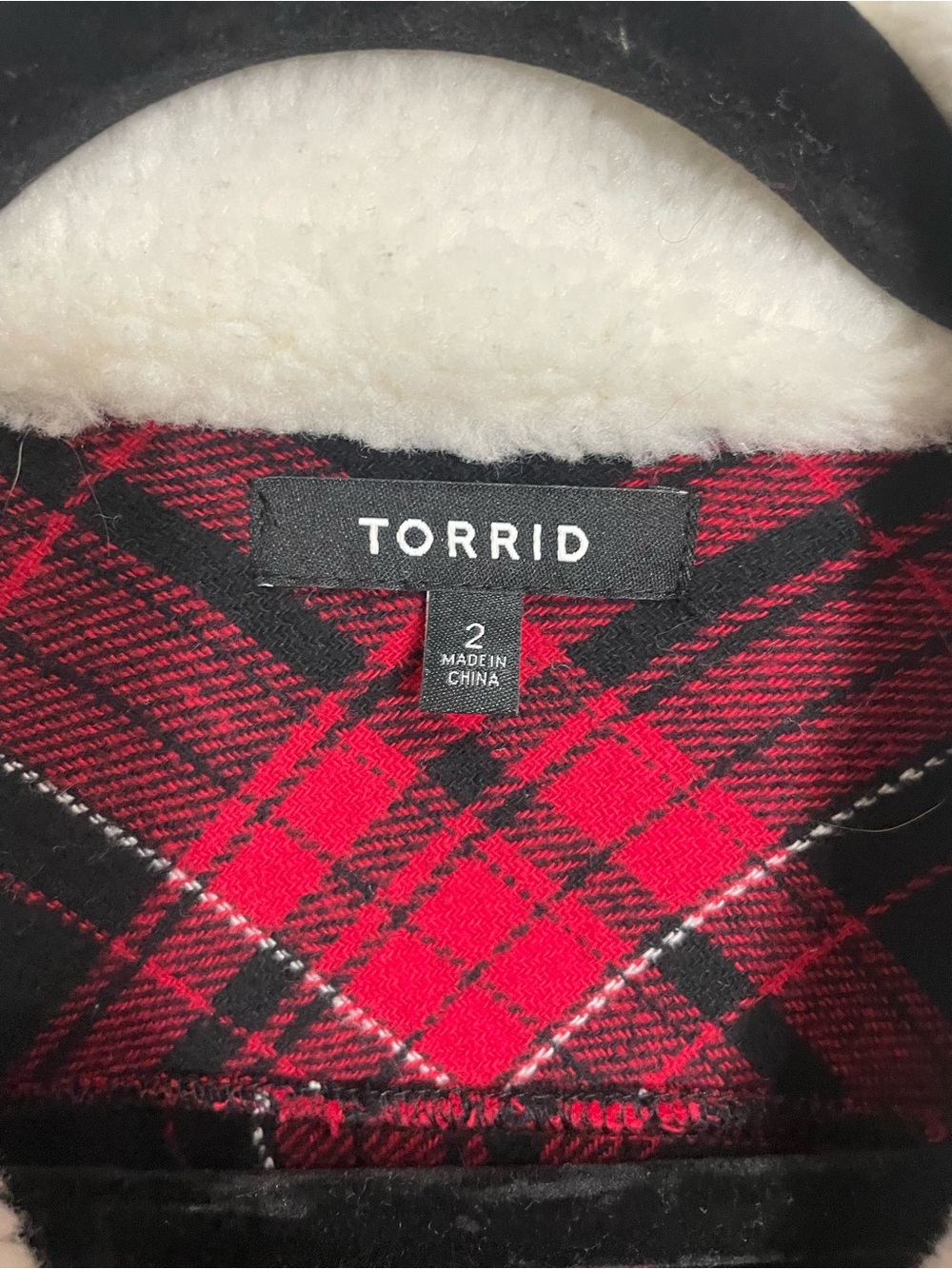 Torrid Red Black Plaid Sherpa Collar Jacket Size 2 Plus Size Trucker Shacket - Picture 6 of 10